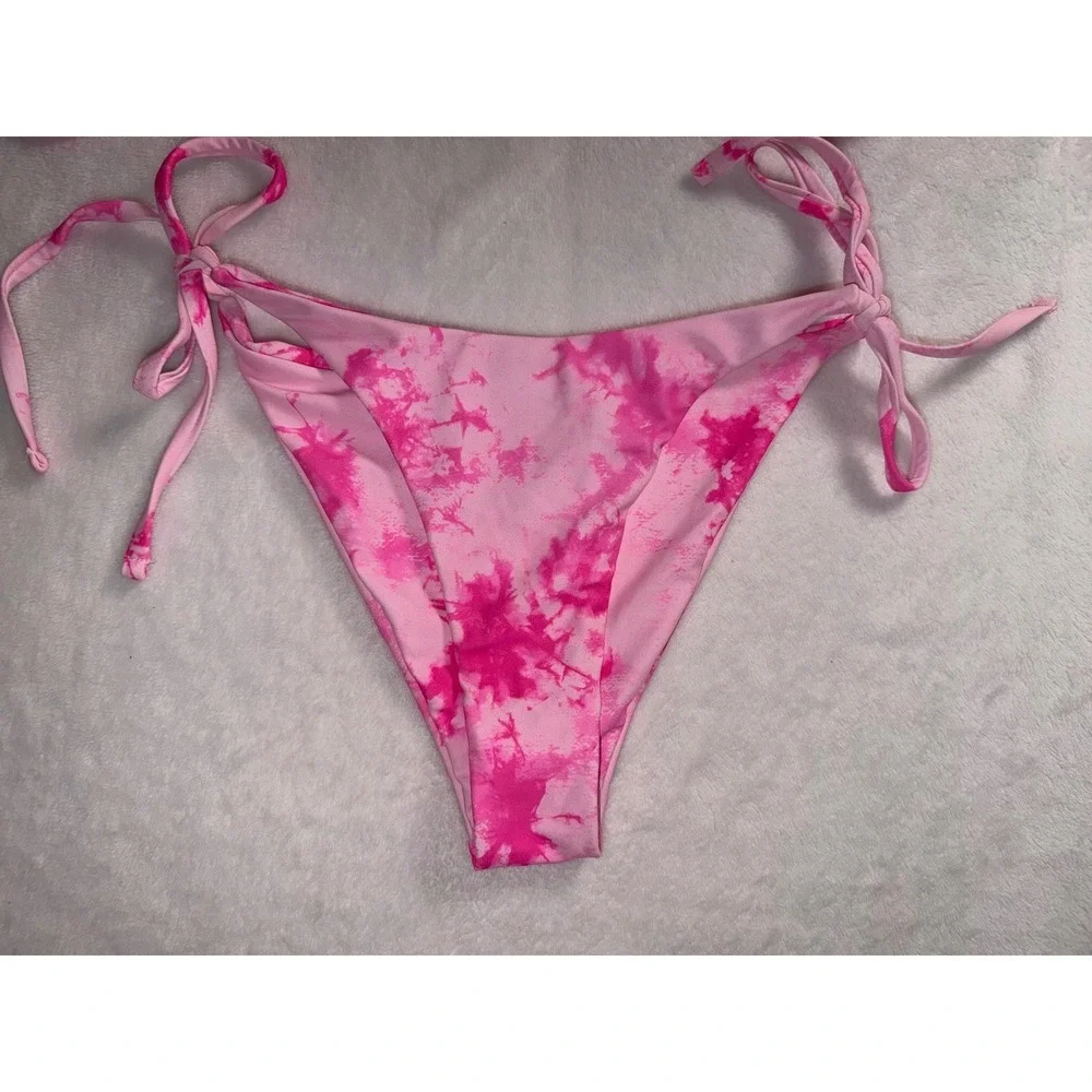 Zaful Pink Tie Dye Bikini Set Triangle Top Side Tie Bottoms‎ Womens Size S 4
